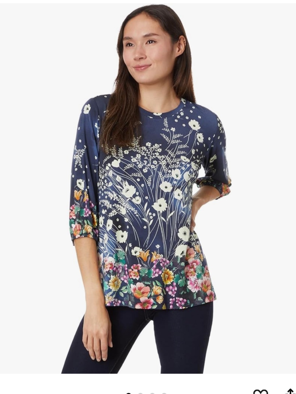 Johnny Was Navy Floral 3/4 Sleeve Tee Multicolor Blooms The Janie Favorite